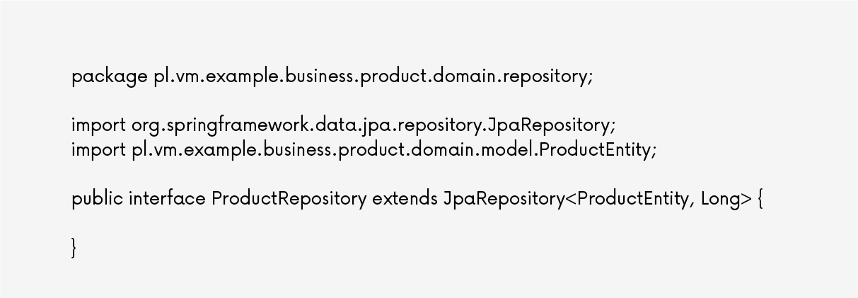  ProductRepository, które dzięki rozszerzeniu SpringDataJPA pozwala na dostęp do bazy danych 