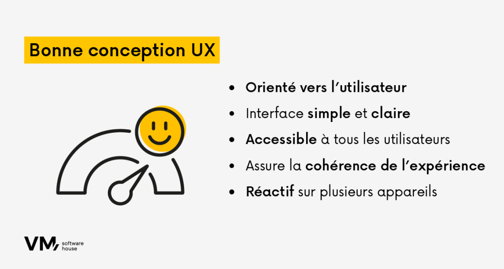 Infographie présentant les principales caractéristiques d'un bon design de l'expérience utilisateur (UX).